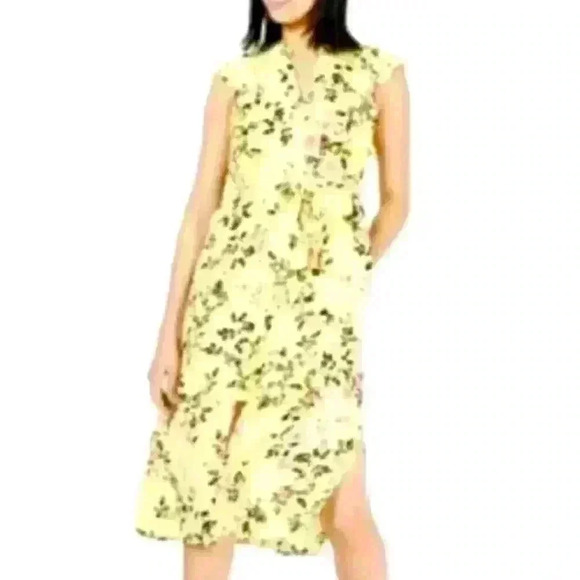 Maison Jules Dresses & Skirts - Maison Jules Women's Flutter-Sleeve Belted
Dress Yellow Penny Floral